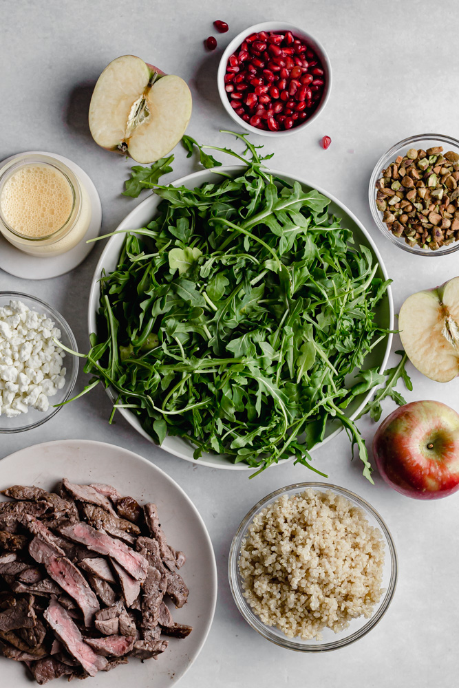 Pomegranate Quinoa Arugula Salad with Steak